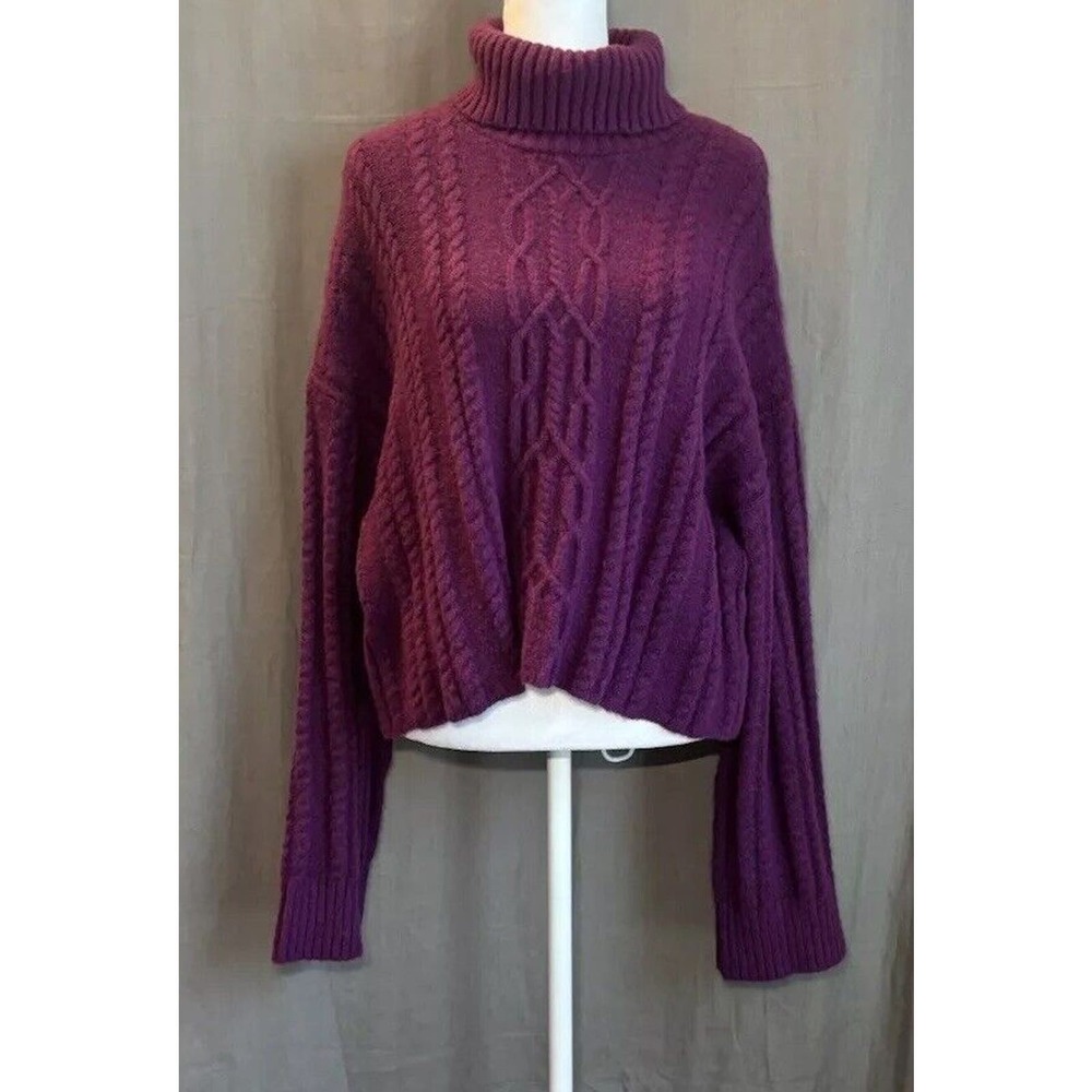 Open Edit Size Medium Women's Sweater Purple Long Sleeves Turtleneck